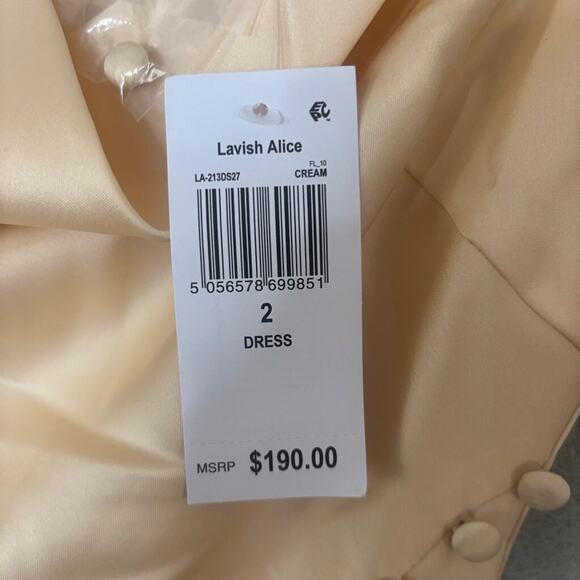 Lavish Alice Champagne Satin Midi Dress Cowl Neck Ruched Slit Size 2 NWT - Picture 7 of 7